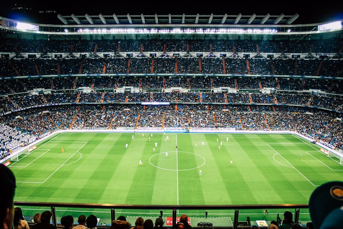 Stadium pitch under match lights for club night